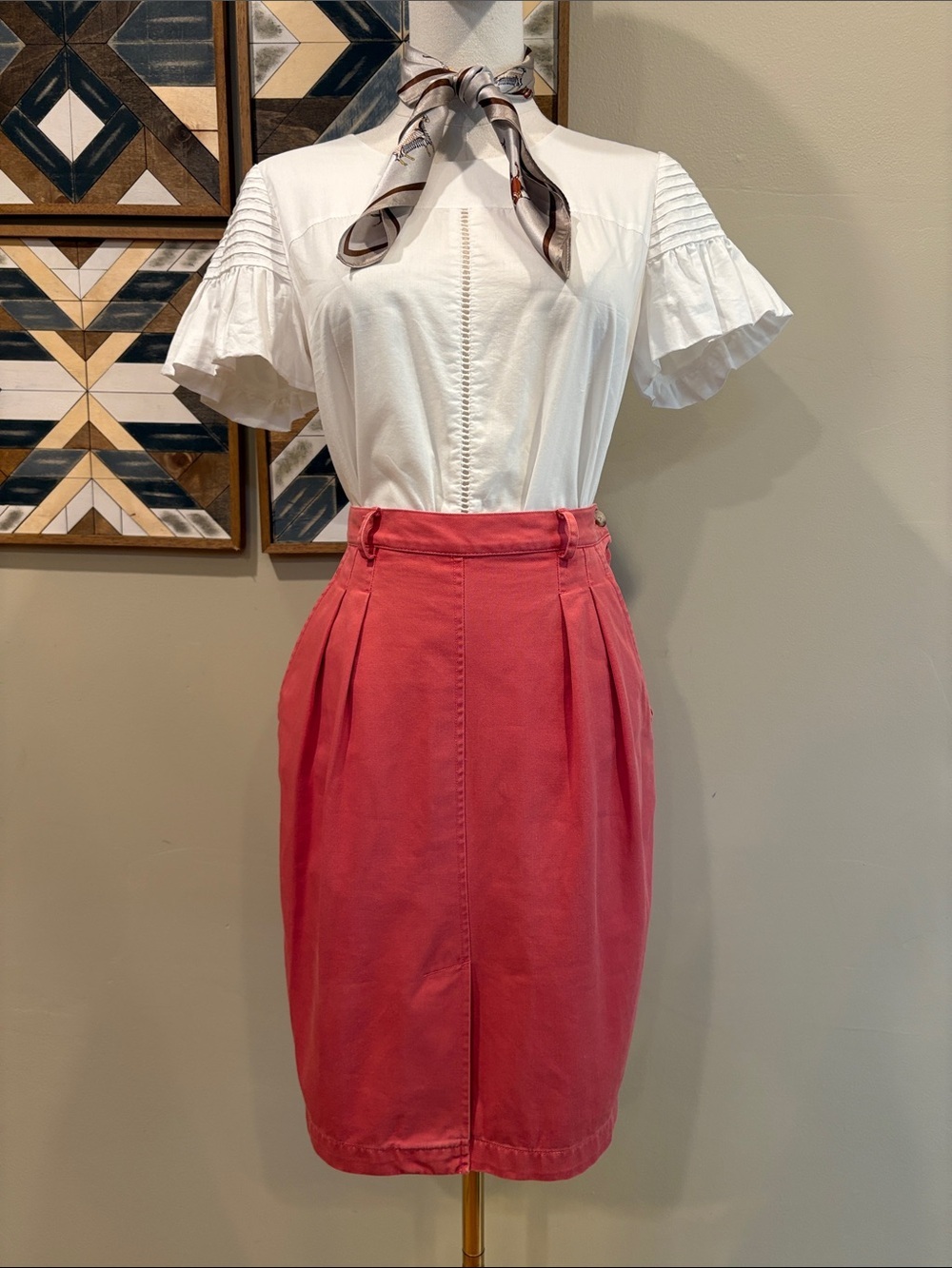 Vintage Ralph Lauren Blue Label 90s Coral Pink Pleated Cotton Skirt size 4
